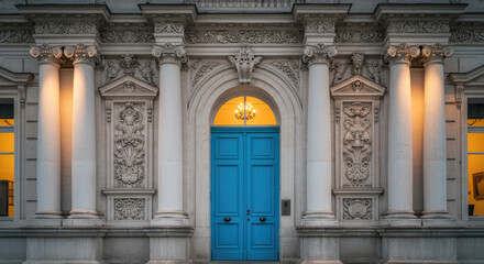 Obraz premium Elegant Blue Doorway in Ornate Building.