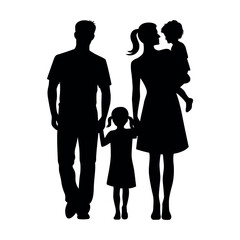 Family silhouette with parents and two children in loving pose