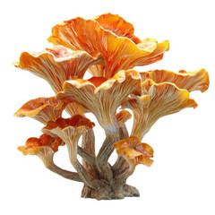 Fototapeta na wymiar A cluster of vibrant orange and brown coral like mushrooms isolated on transparent background