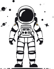 Fototapeta premium A bold, minimalist black and white illustration of an astronaut in a spacesuit.
