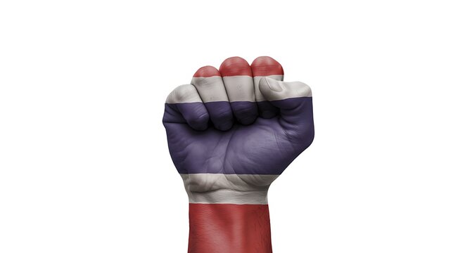 Fist raised with Thailand flag painted, symbolizing national pride and unity