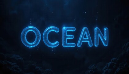 Vibrant Blue Ocean Text Design with Starry Background Effects