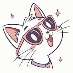 Cute cat wearing sunglasses eyeglasses.Cute cartoon funny character. Kitten in eyeglasses