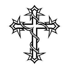 Thorny cross in black and white design  