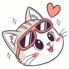 Cat wearing sunglasses eyeglasses.Cute cartoon funny character. Kitten in eyeglasses