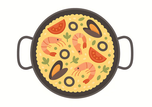paella dish with shrimp, tomatoes, olives clip art preview