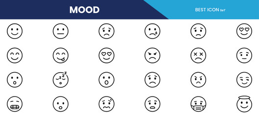 Mood Line Icons – Minimalist Emotion Faces in Outline Style