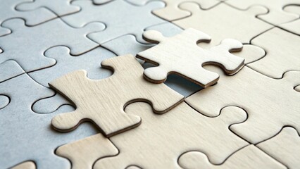 Interlocking Puzzle Pieces on a Wooden Background