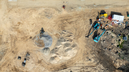 Aerial View of Construction Site with Machinery
