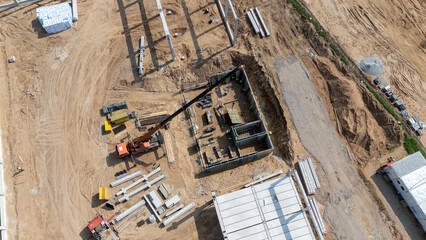 Aerial View of Construction Site with Machinery