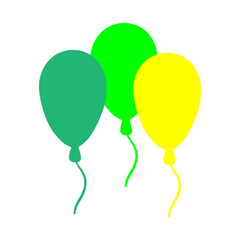Three colorful balloons floating together on a white background