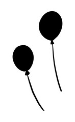 Two black balloons floating on white background