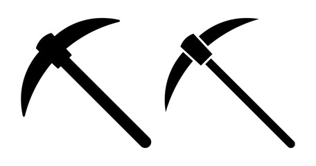 Two black silhouettes of pickaxes on a white background