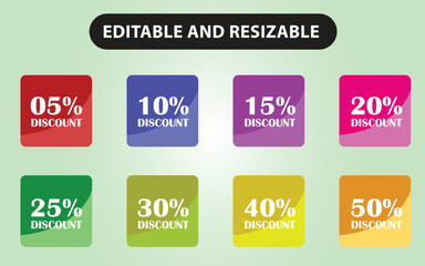 Colorful Discount Tags Set Editable and Resizable Vector Graphics for Sales and Promotions Marketing Campaign Elements