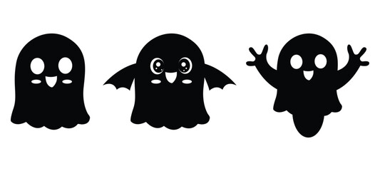 Cute Halloween Ghost Silhouette with Bat Wings and a Spooky Hand Reaching Out on White
