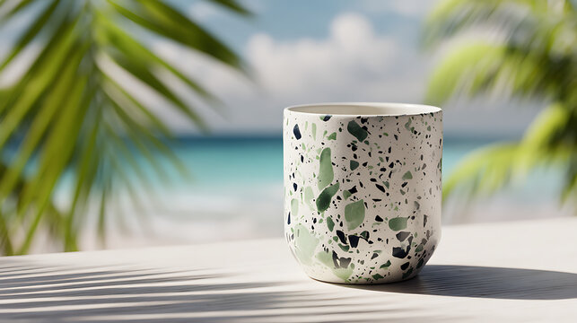 White speckled cylindrical container with green and black flecks image