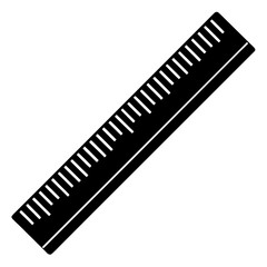 A black ruler with white measurement markings isolated on a white background