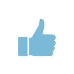 Light Blue Thumbs Up Icon with Rounded Edges and Simple Design.