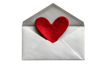 open envelope with red heart popping out, valentine gift symbol,  isolated on transparent background with clipping path, for Valentine's Day, Mother's Day, birthday card.