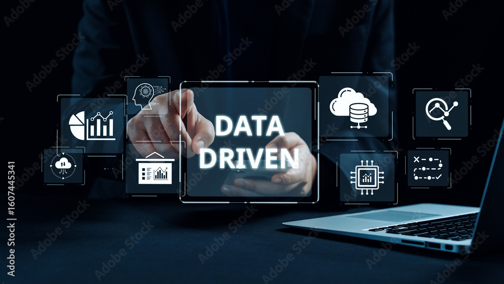 Poster data-driven decision-making empowers business through analytics, datum collection, and ai systems. d