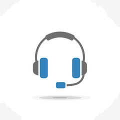Minimalist Icon of a Blue and Gray Headset with Microphone.