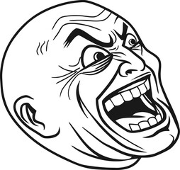Intense Rage Comic Face Expression of Annoyance Frustration and Anger Showing a Bald Man with Exaggerated Features