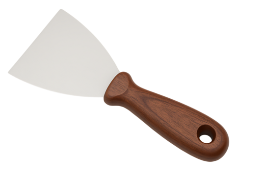 Wooden handle putty knife isolated on transparent background