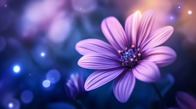 A dreamy purple flower wallpaper with petals softly glowing in the moonlight 