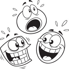 Cartoon Faces Expressing Various Emotions Outline Black and White Drawing Illustration Design Elements
