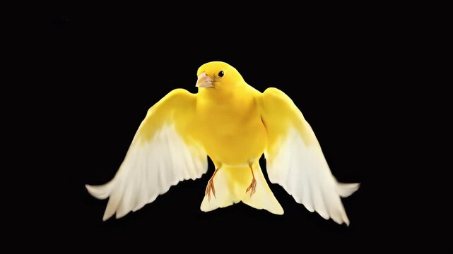 A Vibrant Yellow Canary in Flight Against a Black Background