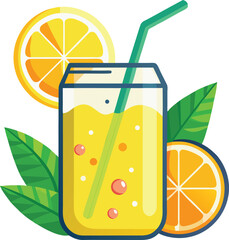 vector illustration of a glass of juice and lemon, glass of lemonade with lemon, glass of lemonade