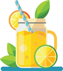 vector illustration of a glass of juice and lemon, glass of lemonade with lemon