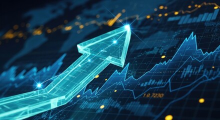 Jade sharp arrow moving up a financial graph, dark background, high detail	