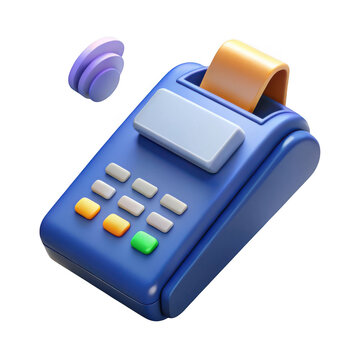 3D POS terminal payment machine, blue credit card reader device with contactless payment icon, retail finance commerce vector illustration isolated on Transparent Background