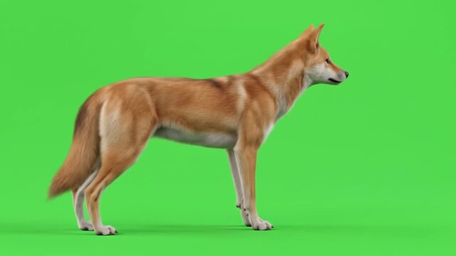 Dingo Dog on Green Screen Standing Still