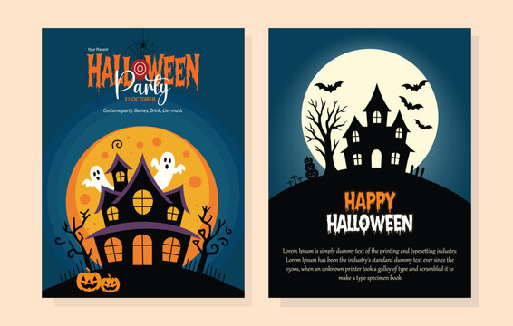 Happy Halloween party posters set, Illustration halloween night party and invitation poster.
