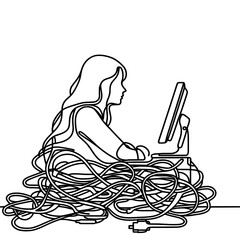 Obraz premium Person using computer against tangled cables 