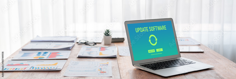 Poster software update on computer for brisk version of device software upgrade