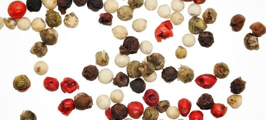 Color pepper on isolated background.Pepper mix black and red 