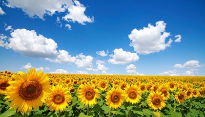 Fototapeta premium 地平線まで広がるヒマワリ畑の写真