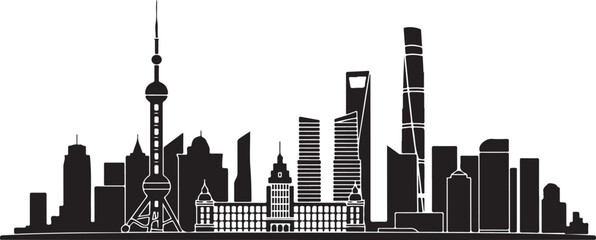 Obraz premium Shanghai City Skyline Silhouette Urban Architecture Landmark Vector Image