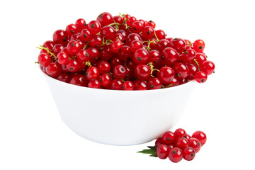 Red Currants in White Bowl, isolated on transparent background, PNG