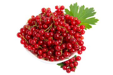 Red Currants in White Bowl, isolated on transparent background, PNG