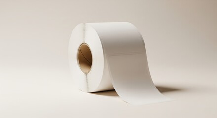 Roll of blank adhesive labels on a beige background