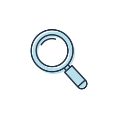 Simple Line Art Magnifying Glass Icon with Blue and Dark Blue Accents.