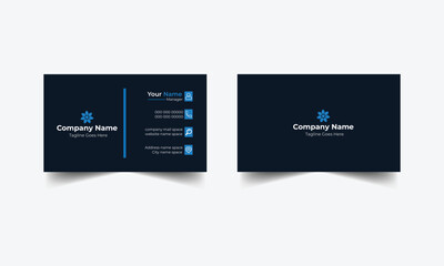 Modern dark blue business card design with logo and contact information
