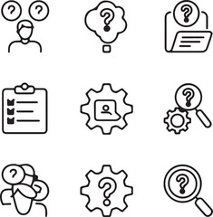 Set of Question Mark Icons in Outline Style Representing Uncertainty Confusion Inquiry and Problem Solving Suitable for Business Education and Information Technology Concepts