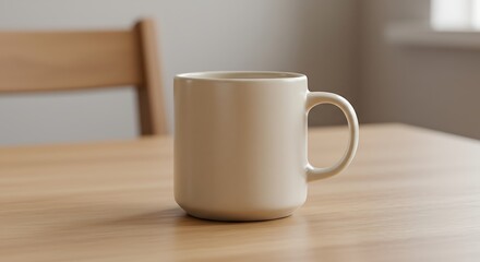 Cream-Colored Mug on Wooden Table Simple, Clean Coffee Cup Mockup