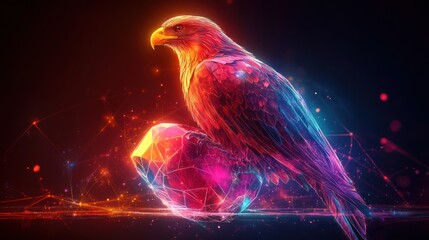 Abstract eagle, vibrant colors, digital art, glowing sphere