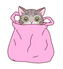 Cute cat inside the pink plastic bag vector illustration. Cute cats series.
